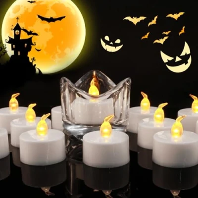 Image of Teynewer 24 Pack Realistic and Bright Flickering Battery Operated Flameless LED Tea Lights Candles, tealights Electric Fake Candles for Halloween Christmas Weddings Festivals Decoration in Warm Yellow