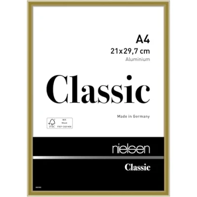 Image of nielsen Classic Photo Frame, A4, 21x29.7cm Gold Aluminium Picture Frame with Protective Float Glass and Push Turn Clips Polished