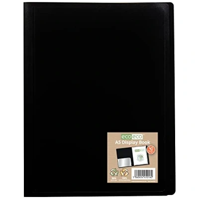 Image of eco A5 100% Recycled 40 Pocket Black Flexible Cover Portfolio Book Folder Display Book,eco016