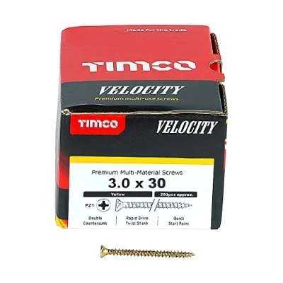 Image of TIMco 30030VY PZ1 CSK ZYP Velocity Screw 3.0 x 30 Yellow (Box of 200)