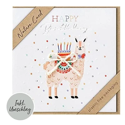 Image of Birthday Nature Card Handmade Lama 15.5 x cm
