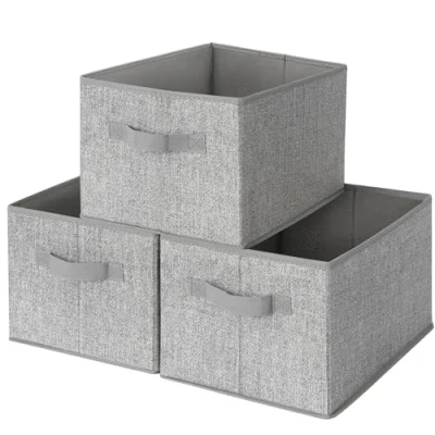 Image of GRANNY SAYS Clothing Storage Bins, Closet Bin with Handles, Foldable Rectangle Baskets, Fabric Containers Boxes for Organizing Shelves Bedroom, Gray, Large, 3 Pack