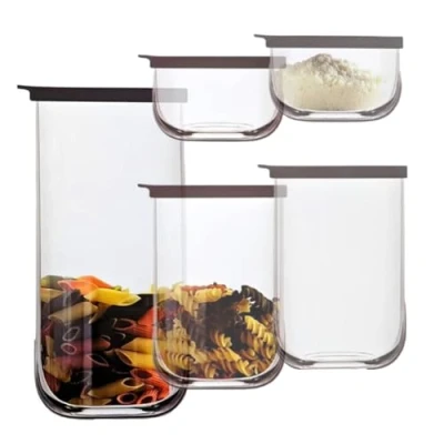 Image of TechAffect Jars with Lids Airtight Pasta Storage Containers Glass Set of 5