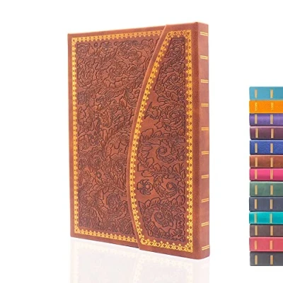 Image of VICTORIA&#039;S JOURNALS Magnet Journal, Carving Vintage Notebook Faux Leather Hard Cover Personal Diary Lined Pages Ribbon Bookmark, 8&#039;&#039; x 5.7&#039;&#039; (Brown)