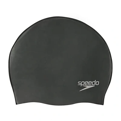 Image of Speedo Unisex Plain Moulded Silicone Swimming Cap Tried and Trusted, Black, One Size