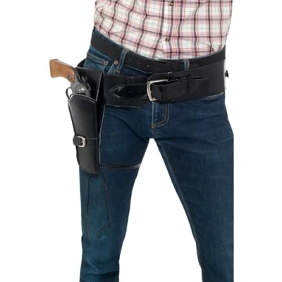 Image of Smiffys Adult Faux Leather Single Holster with Belt, Black , Cowboys and Indians Fancy Dress, Dress Up Accessories