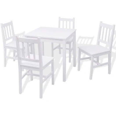 Image of vidaXL Five Piece Dining Set in White Pinewood Stylish and Timeless Design for Room or Kitchen