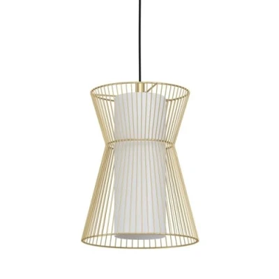 Image of EGLO Pendant lighting Maseta, ceiling light fitting made of golden metal and opal matt glass, white hanging lamp for dining living room, E27 socket