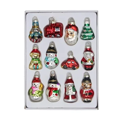 Image of Set of 12 Mini Glass Hanging Christmas Tree Decorations by Gisela Graham