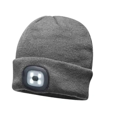 Image of Unisex Warm Knitted Beanie Hat with LED Light Head Torch Lamp for Running Hiking Camping,Tech Gifts Men Women Grey