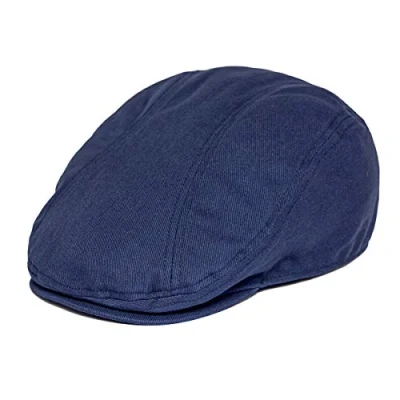 Image of BOTVELA Men Cotton Twill Newsboy Flat Ivy Driving Hat Fitted Cap, Navy, 7.875