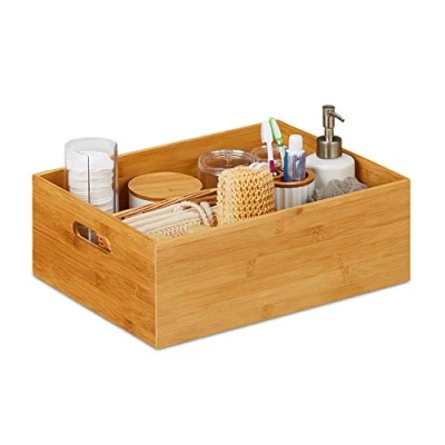 Image of Relaxdays, Storage Box, Side Handles, For Moving and Transportation, 3 Sizes, Bamboo, Natural