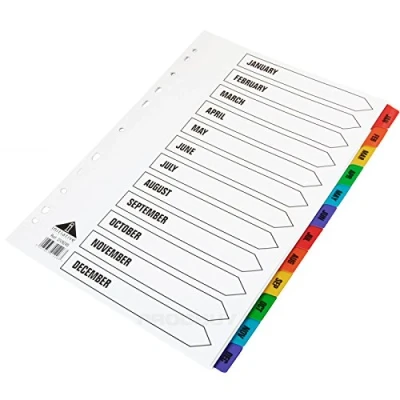 Image of [Pack 5] Initiative Monthly January to December A4 File Dividers Jan Dec Coloured Mylar Tab 160gsm