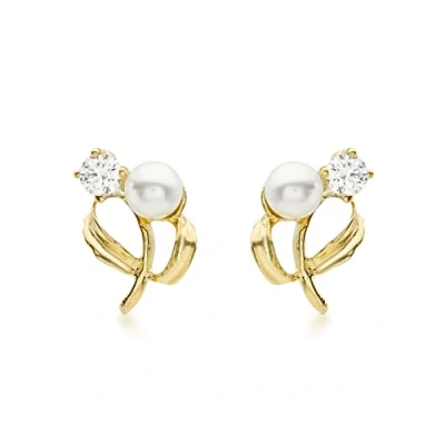 Image of Carissima Gold Women&#039;s 9 ct Yellow Cubic Zirconia Flower and Pearl Stud Earrings