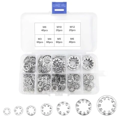 Image of 300pcs Starlock Washers 304 Stainless Steel Internal Star Tooth Lock M3 M4 M5 M6 M8 M10 M12 Quick Speed Locking Push On Clips Fasteners Assortment Tool