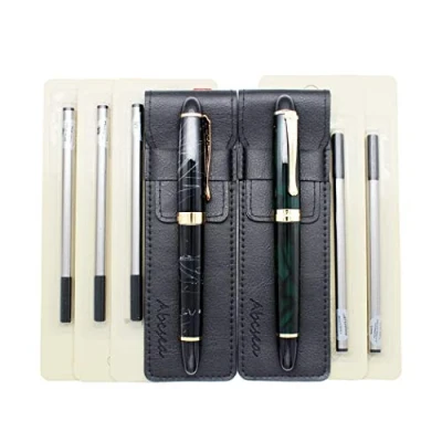 Image of Abcsea 2 pieces Jinhao 450 rollerball fine point black pens medium, fineliner (dark green and white wire), with 5 0.5 mm standard pen refills