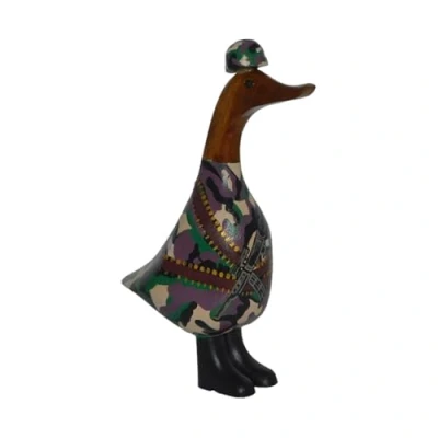 Image of Brave Wings Hand Carved Wooden Duck Army 23.5cm High Ornament Sculpture Figurine Statue Unique Table Decoration Home Decor 5173