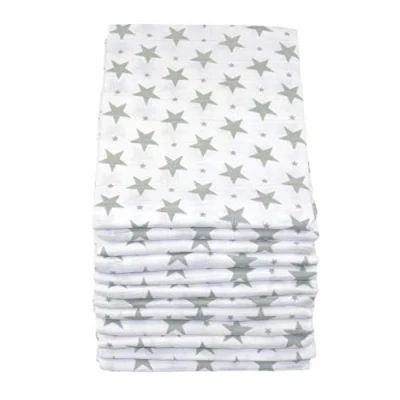 Image of MuslinZ 12 Pack Muslin Cloths 70 x 70cm 100% Pure Cotton Burp Multi Use Squares (Grey Star)