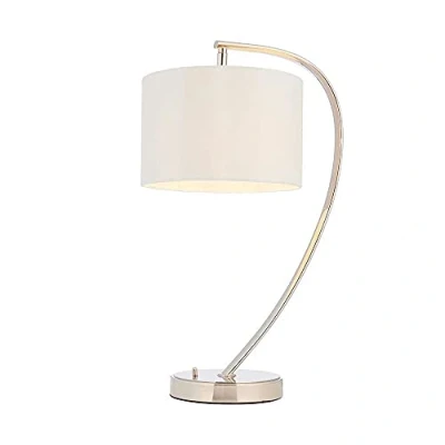 Image of Josephine 1 Light Table Lamp Bright Nickel, Vintage White Faux Silk, E14