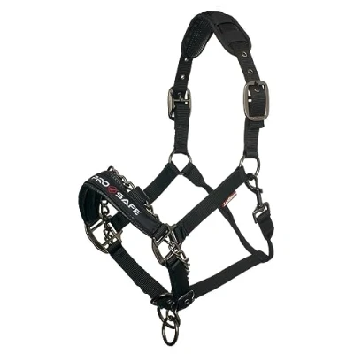 Image of ProSafe Horse Headcollar in Black Extra Padding Adjustable at Nose and Poll Strap Cob