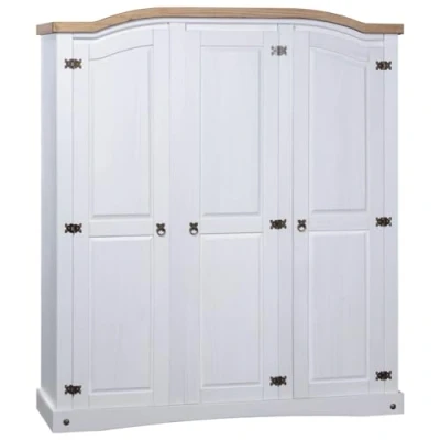Image of vidaXL Wardrobe, White Body and Brown Top 3 Door Mexican Pine in Traditional Corona Style with Various Organizational Compartments