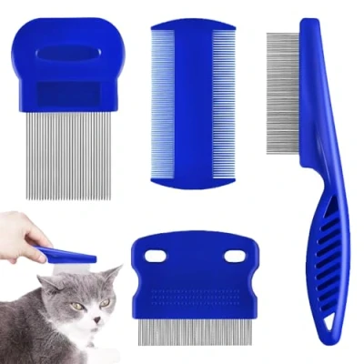 Image of 4 Pcs Flea Comb for Cat Dog, Lice Comb, Pet Combs, Removal Fine Tooth, Metal Cats, Combs Tooth Grooming Set
