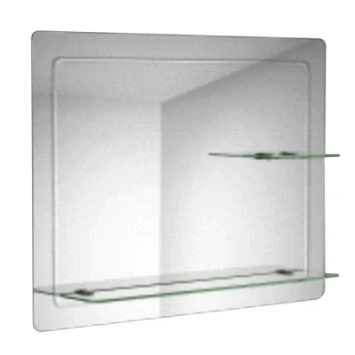 Image of iBathUK 800x600mm Rectangular Bathroom Mirror with Shelf, Wall Mounted Frameless Glass for