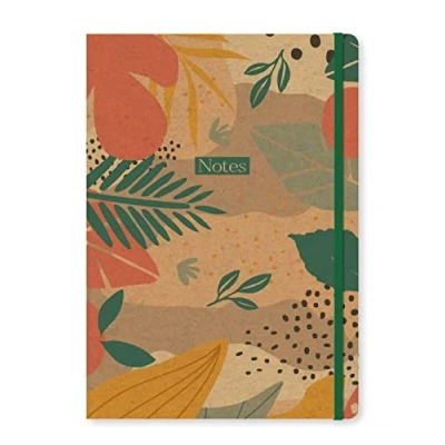 Image of A4 Softcover Notebook Kraft Tropical Design Elasticated Notepad School Book Pad
