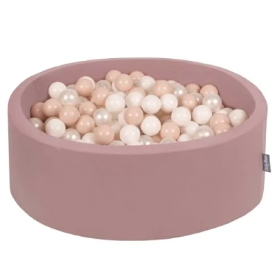 Image of KiddyMoon Soft Ball Pit Round 90X30cm/300 Balls ∅ 7Cm/2.75In For Kids, Foam Pool Baby Playballs, Heather:Pastel Beige/White/Pearl