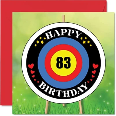 Image of Fun 83rd Birthday Cards for Men Woman Target Age Happy Card Dad Mum Great Grandad Grandpa Nanny Grandma Gran Uncle Auntie, 145mm x Greeting Cards, Playful