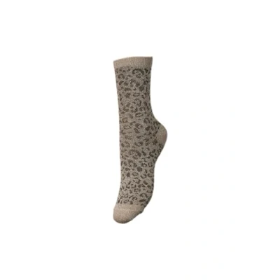 Image of PIECES Women&#039;s Pcsebby Glitter Long AOP Socks Noos, Taupe Grey/Detail: Black, One Size