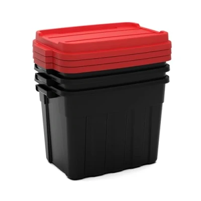 Image of Keter Tuff box 68L Set of 3 Large Stackable Storage with Lid Black and Red
