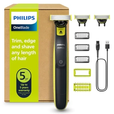 Image of Philips OneBlade 360 Hybrid Face + Body, Electric Shaver, Beard Trimmer and Body Groomer, with Blade Technology, 3X for Face, Stubble Comb (1,3,5mm), 1x Kit, Model QP2824/31
