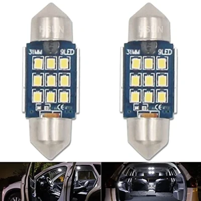 Image of HSUN 31MM Festoon C5W LED Bulb,12V 24V Voltage DE3175 3175 6428 6430 DE3021 DE3022 DE3023 Canbus Error Free with 9LED SMD2016 Chip for Car Interior Dome Reading Light and more,2 Pack,6000K White