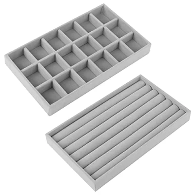 Image of Bigxin 2 Pieces Jewellery Storage Tray, Velvet Display Tray Stackable Drawer Organiser Removable for Earring Ring Bracelet (2 Types)
