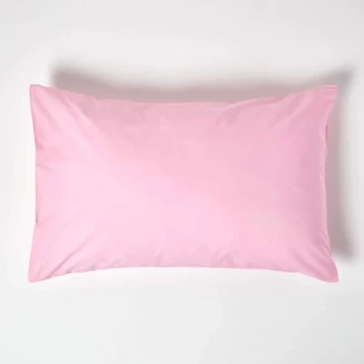 Image of HOMESCAPES Pink Pure Egyptian Cotton Pillowcase Standard Size 200 TC 400 Thread Count Percale Equivalent Housewife Pillow Case Pack of 2