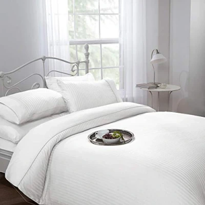 Image of Emma Barclay Ritz 300 Thread Count Satin Stripe Duvet Set in White Double Bed