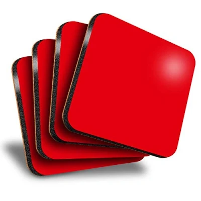 Image of Destination Vinyl ltd Great Coasters (Set of 4) Square Bright Red Colour Block Drink Glossy Coasters/Tabletop Protection for Any Table Type #44457