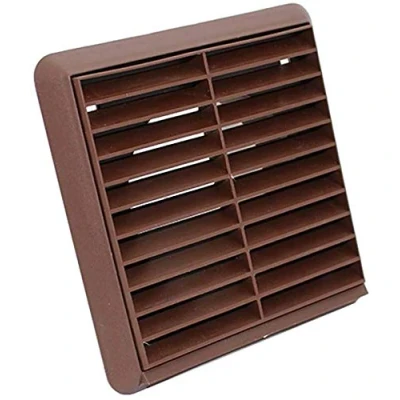 Image of Brown Fixed Louvered Wall Vent Grille 100mm / 4&quot; Spigot External Exterior Ducting Air Round Flyscreen