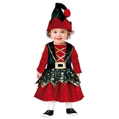 Image of GUIRMA Baby Elf Fancy Dress Costume (18 24 Months) Waistcoat, Skirt and Hat Christmas New Year Costumes for Babies Ideal Parties Festive Celebrations Red Green