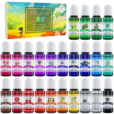 Image of Alcohol Ink Set 24 Vibrant Colours based for Resin Petri Dish Making, Epoxy Painting Concentrated Paint Colour Dye Art, Tumbler x 10ml