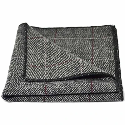 Image of King &amp; Priory Luxury Herringbone Pewter Grey Pocket Square, Handkerchief