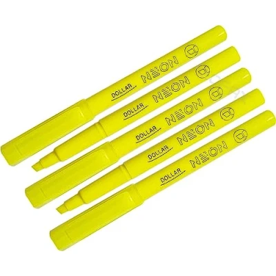 Image of Pen S Fluorescent Highlighter Pens, YELLOW, Chisel Tip, 1 4mm Lines, Pack of 5, Multipack, Quick Dry, School Office Home Highlighters, iVAIDEX Black Ball