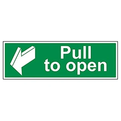 Image of V Safety Pull To Open Door Sign 600mm x 200mm Self Adhesive Vinyl