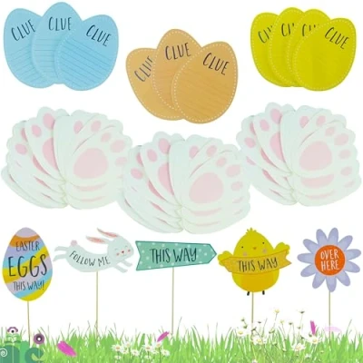 Image of 65Pcs Easter Themed Yard Signs, Hunt Direction Markers, Sign Directions for Kids Garden Egg Game Arrows Outdoor Party Supplies