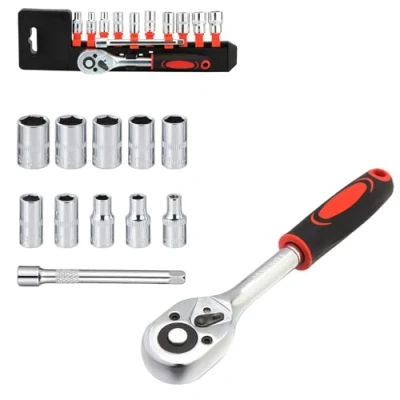 Image of Twilight Garage 12PCS 1/4&#039;&#039; Ratchet Socket Wrench Set, Mechanic 4 13mm Tool Set with Quick Release Reversible Handle and Extension Bar, Metric Kit