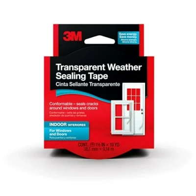 Image of 3M Interior Transparent Weather Sealing Tape for Windows and Doors, Moisture Resistant Tape, 1.5 in. x 10 yd. Roll