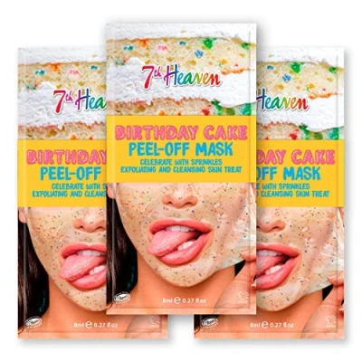 Image of 7th Heaven Birthday Cake Peel Off Face Mask with Plant Based Sprinkles and Vanilla to Exfoliate Moisturise Skin (Pack of 1)
