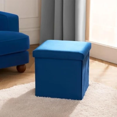 Image of OHS Cube Ottoman Storage Box, Matte Velvet Upholstered Boxes with Lid Space Saving Footstool Hidden Storages for Living Room Bedroom, Teal