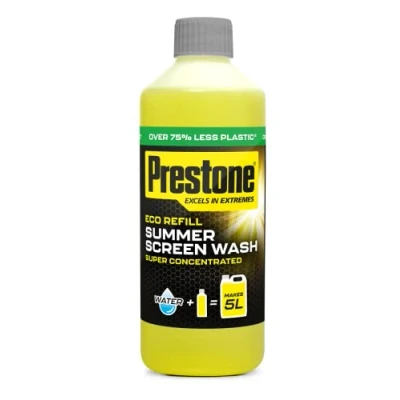 Image of Prestone Eco Refill Summer Screenwash Concentrate, Screen Wash For Cars, High Performance Cleaning With Streak Free Formula, 500ml Super Concentrated Screenwash, 5L When Made Up